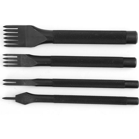 Set Mit 4 Gegabelten Lederahlen, Diy-lederbearbeitungswerkzeug, Schwarz Galvanisiert, 3 Mm Lochabstand