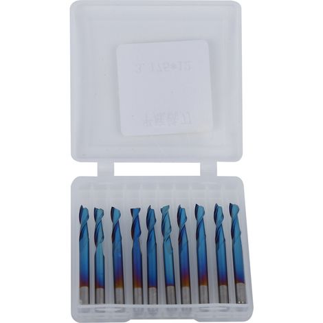 10 Stück Vollhartmetall-schaftfräser Mit 2 Schneidkanten, Blauer Nano-beschichtung, Planboden, 3,175 Mm