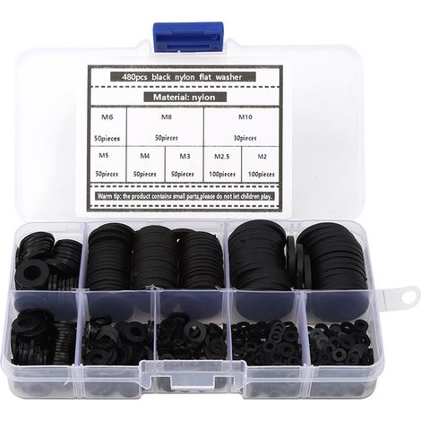 Satz Mit 480 Schwarzen Nylon-unterlegscheiben M2 Bis M10 Für Flachverbindungen Und Baugruppen