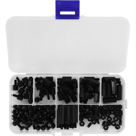 180-teiliges Set Aus M3-nylonschrauben Und -muttern Mit Verschiedenen Männlichen Und Weiblichen Distanzstücken (schwarz)
