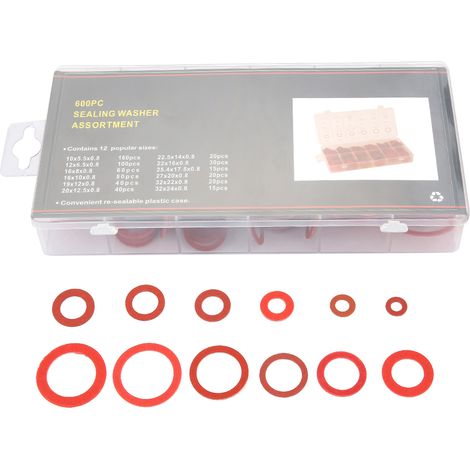 Set Mit 600 Flachen Stahl-papierfaserscheiben, Rot, 12 Verschiedene Größen, Mit Isolierbox