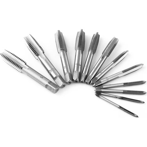 Satz Mit 12 Handgewindebohrern Mit Metrischen Gewinden M3, M4, M6, M8, M10, M12 Und Geraden Nuten