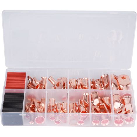 Set Mit 100 Messing-crimpklemmen, Awg-steckverbinder Mit Schwarzem Und Rotem Schrumpfschlauch, 12 X 30 Mm