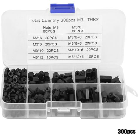 300-teiliges Set Aus Schwarzen M3-säulenmuttern Und -schrauben Mit Aufbewahrungsbox