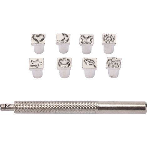 Locher-set Aus Legiertem Stahl Mit 8 Ledermustern, Ergonomischem Griff Und Klarer Beschriftung Für Diy-markierungswerkzeuge.