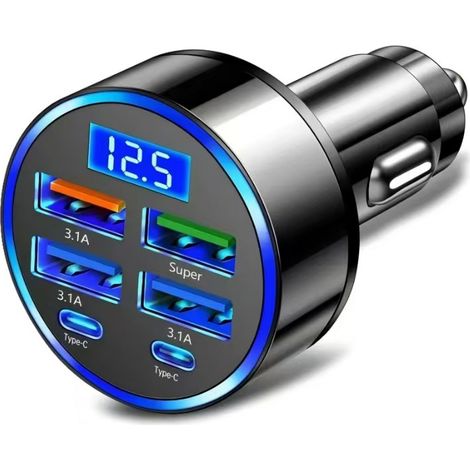 6-in-1-autoladegerät Mit Led-spannungsanzeige Für Iphone 17, 16, 15, 14 Pro Max, Samsung, Schnellladefunktion Für Smartphones, Tablets Und Pcs Im Auto