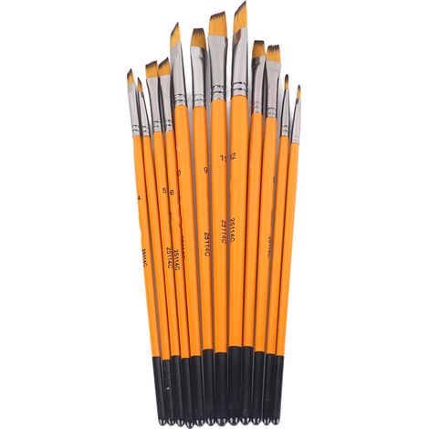 12 Acryl-nylon-pinsel Mit Holzgriffen Und Metallzwingen, Schrägen Spitzen Und Orangefarbenen Griffen Für Künstlerisches Basteln