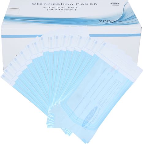 200 Selbstklebende Dentalbeutel, Blaue Transparente Pvc-beutel Zur Sterilisation (90 X 165 Mm)