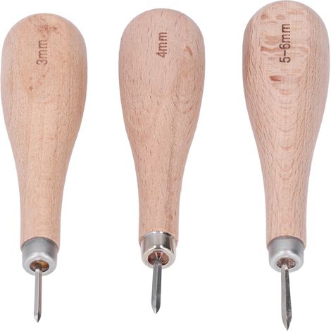 3-teiliges Ahlenset Aus Hochhartem Leder, Ergonomisches Design Und Buchenholzgriff Zum Lochen Und Nähen Von Leder.