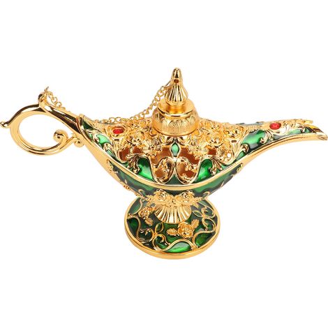 Magische Genie-lampe, Gold- Und Grünlegierung - Geprägtes Muster, Farbbeständig, Für Wohnzimmer Oder Büro (22 Cm)