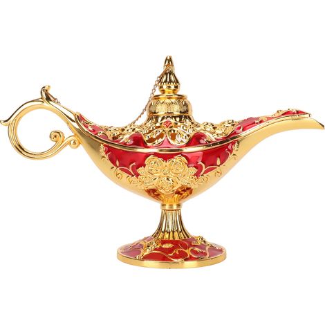 Magische Dschinn-lampe Aus Legierung – Gold- Und Rotgeprägtes Muster, Funkelnde Dekoration Für Büro Oder Schlafzimmer, 22 Cm