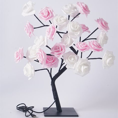 Bonsai Led-tischlampe Mit Usb-anschluss, Weihnachtsdekoration Fürs Schlafzimmer, Rosa-weißes Licht, 24 Leds