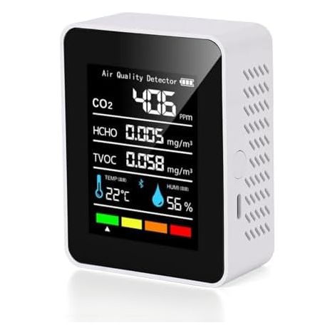 Tragbarer 5-in-1-co₂-detektor Für Innenräume – Misst Luftqualität, Tvoc, Formaldehyd, Temperatur Und Luftfeuchtigkeit – Zuhause, Büro, Auto