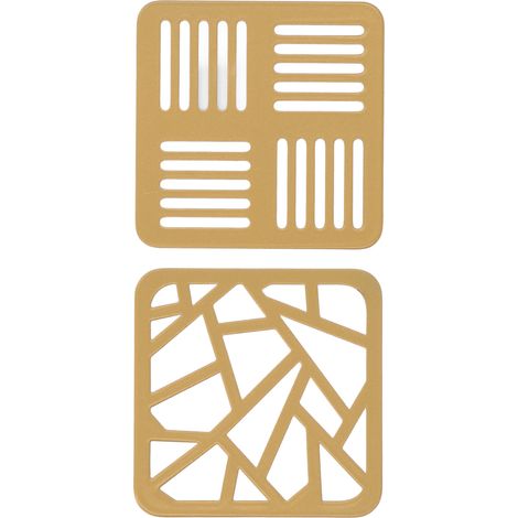 2-teilige Goldene Metalluntersetzer, Hitzebeständig, Wärmeisolierend, Geometrisches Streifenmuster Für Büro/bar