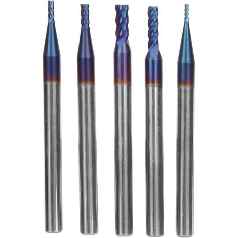 5-teiliges Set Wolframstahl-fräser Mit Blauer Nano-beschichtung, 4 Größen, Hrc65° Für Die Maschinelle Bearbeitung