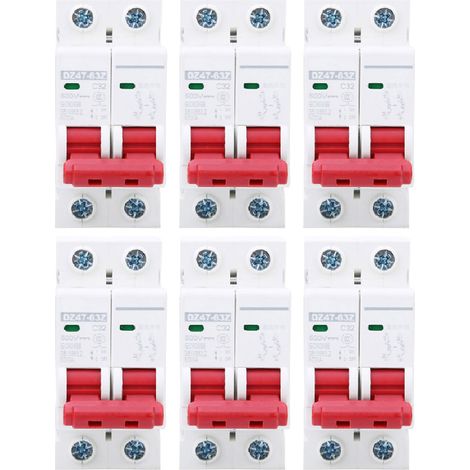 6 Stück Dz47-63z Dc500v 2p Photovoltaik-leistungsschalter Mit Überlast- Und Ableitstromschutz, 32 A