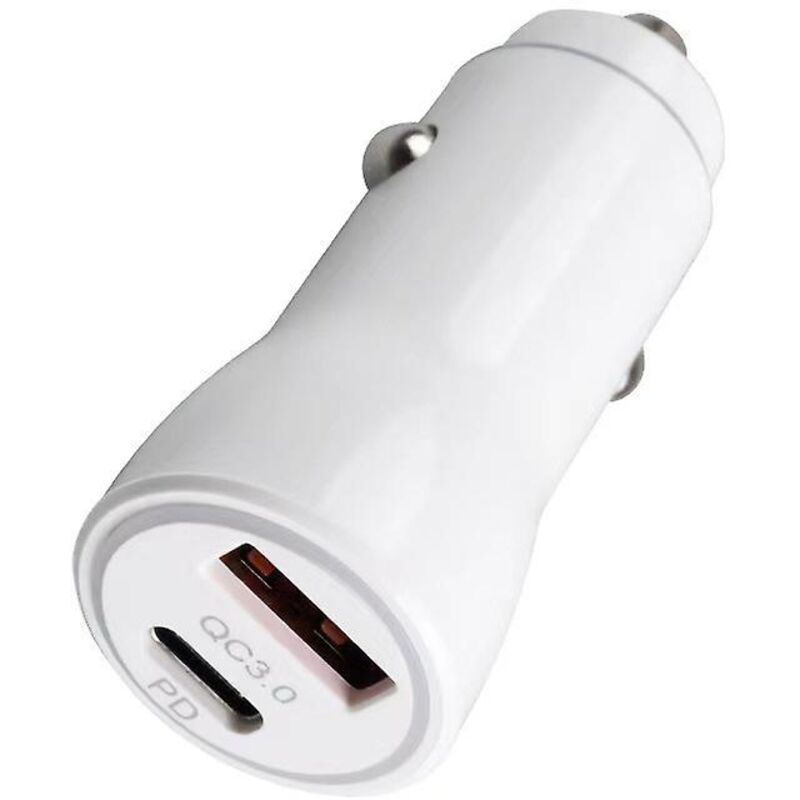 Autoladegerät Mit Zwei Anschlüssen Und Schnellladefunktion, Weiß.