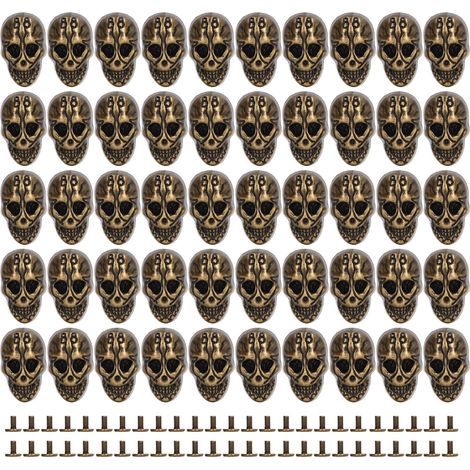 50 Totenkopfnieten (25 X 16 Mm) Aus Zinklegierung, Punkknöpfe Für Leder, Gothic-stil, Antikbronze-finish