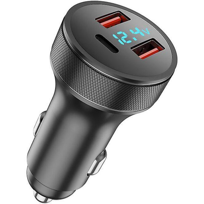 Schwarzes 72-w-autoladegerät Mit Usb-zigarettenanzünderstecker, Schnellladeadapter, Dual-usb-autoladegerät (18 W Qc 3.0 + 36 W Pd) Mit Led-voltmeter