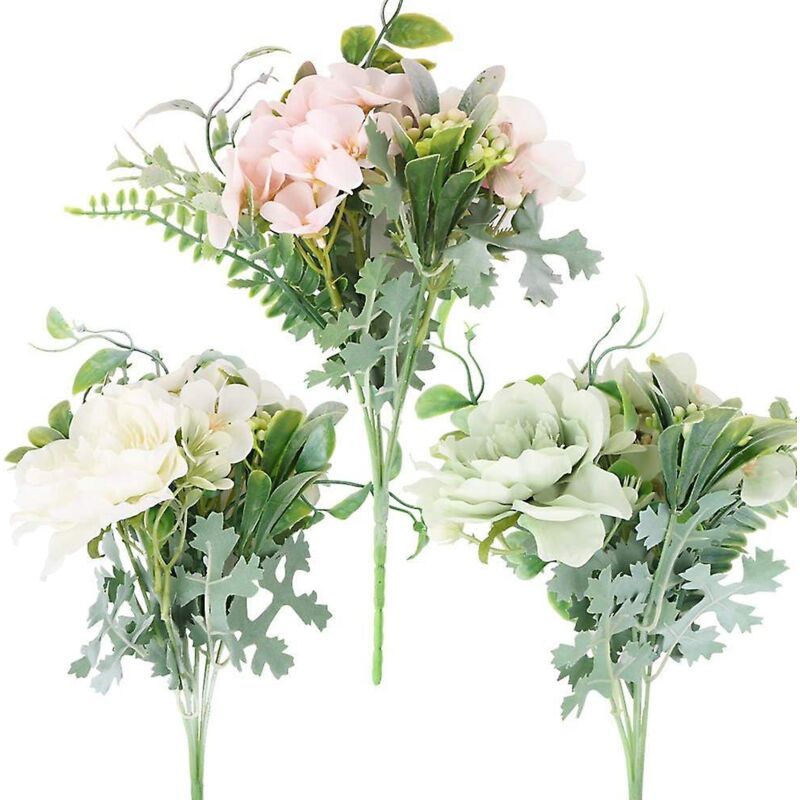 Set Mit 3 Künstlichen Pfingstrosen Und Kamelien Für Diy-retro-dekorationen Zu Hause, Im Büro, Im Garten, Für Partys Oder Hochzeiten – Weiß, Rosa, Grün
