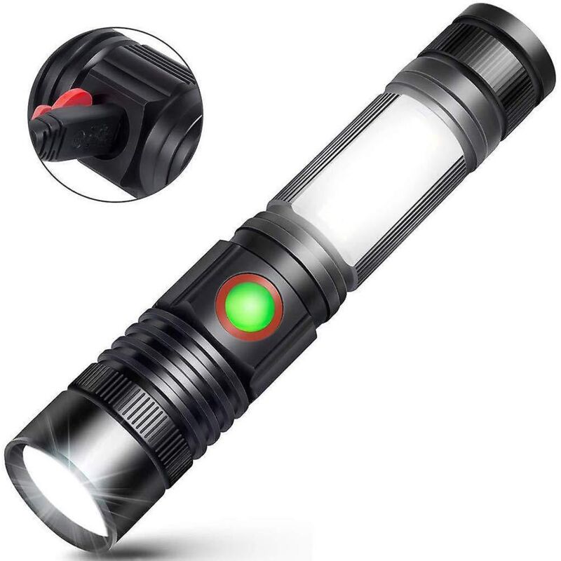 Wiederaufladbare Led-taschenlampe Mit Usb-anschluss Und Leistungsstarker Cob-lampe In Militärqualität Tragbare Und Zoomfähige Taschenlampe Für Garage, Werkstatt, Camping Und Heimwerkerprojekte.