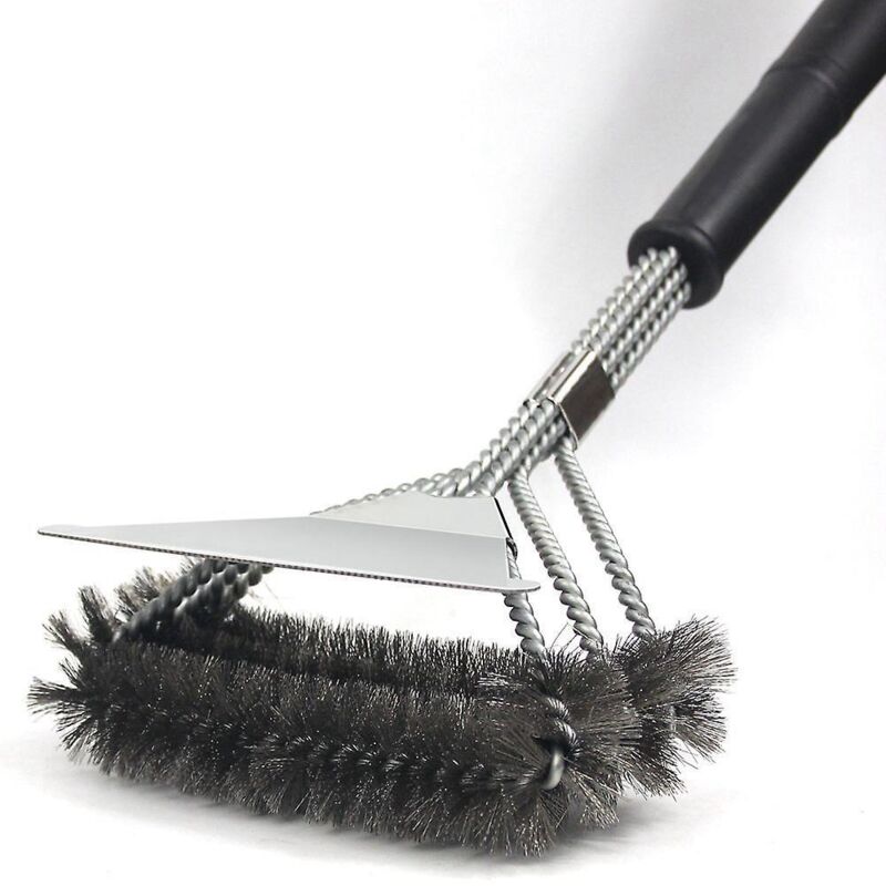 3-in-1 Grillreinigungsbürste Mit Edelstahlborsten Und Schaber Für Eine Effektive Grillreinigung
