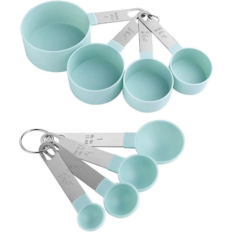Set Blauer Messlöffel – Messlöffel Und -becher Aus Edelstahl Und Kunststoff Für Flüssige Und Feste Zutaten Beim Kochen