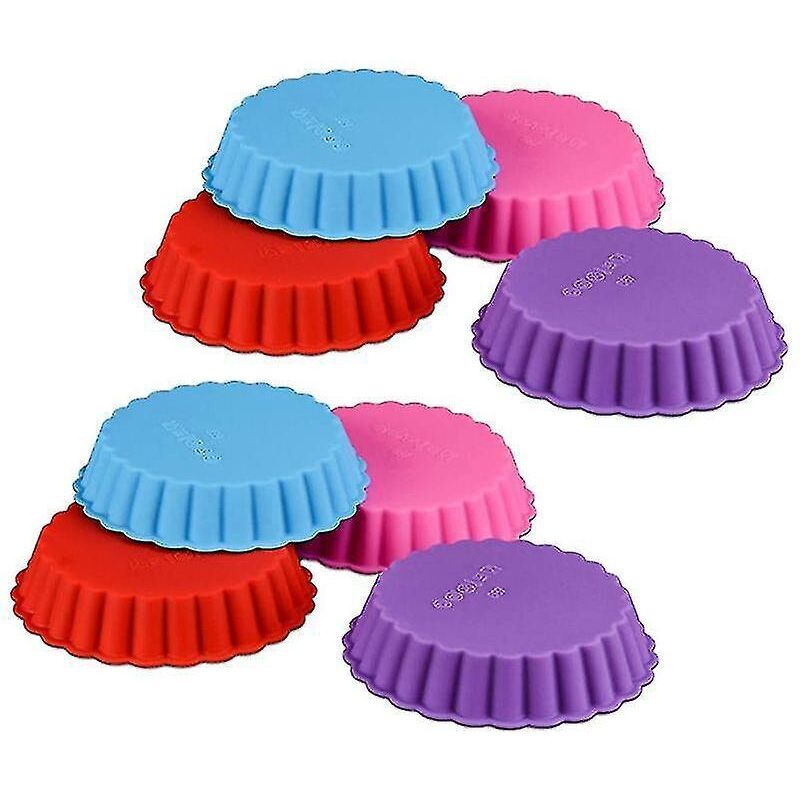 Set Mit 8 Antihaftbeschichteten Silikon-kuchenformen, Geriffelten Runden Tarteformen Für Muffins Und Flans.
