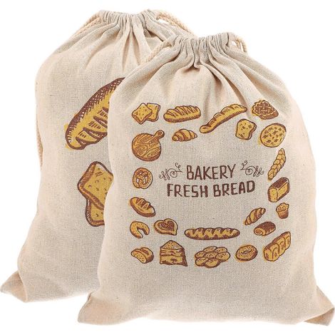 Set Mit 2 Brotbeuteln Mit Kordelzug, Tragbare Und Wiederverwendbare Brotbeutel – 38 X 30 Cm