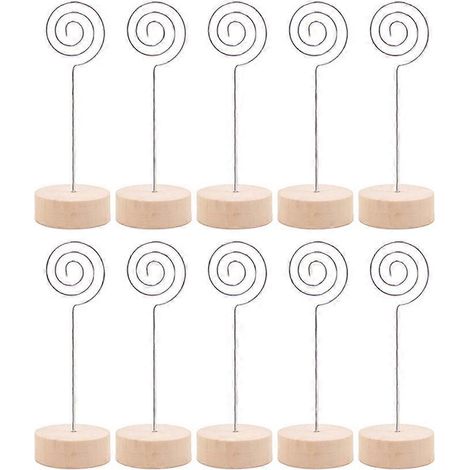 Set Mit 10 Aufsteckbaren Fotohaltern, Kreative, Drahtförmige Tischständer Mit Holzsockel, Handgefertigte Dekoration – M-beige