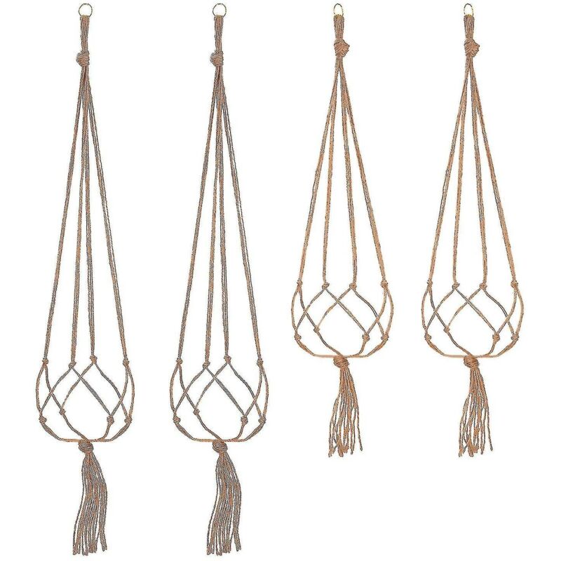 Set Mit 4 Makramee-hängeblumenampeln (2 X 105 Cm Und 2 X 90 Cm) Zur Gartendekoration