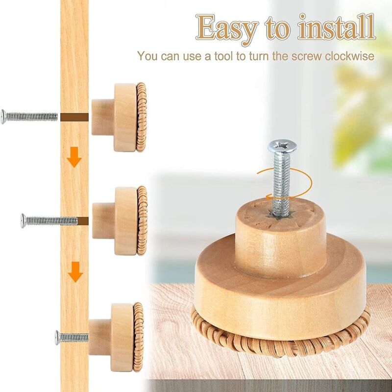 Set Mit 10 Runden Rattanknöpfen Für Küchenschranktüren - Holzgriffe Für Schubladen, Küche, Schlafzimmer, Kommode Und Schränke