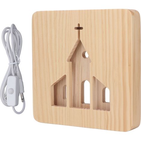 3d-led-nachtlicht Aus Holz Mit Christlicher Kirchenmotiv, Usb-betrieben, Für Schlafzimmer Und Zuhause
