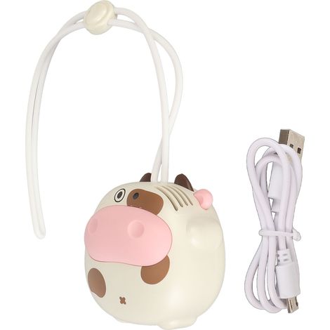 Wiederaufladbarer, Klingenloser Nackenventilator Über Usb, In Form Einer Cartoon-kuh, Mit Verstellbarem Kabel Für Den Außenbereich, Beige Farbe.