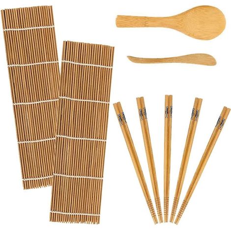Sushi-set Aus Bambus Mit 2 Rollmatten, 5 Paar Essstäbchen, 1 Reisspatel Und 1 Reisverteiler – Ideal Für Anfänger