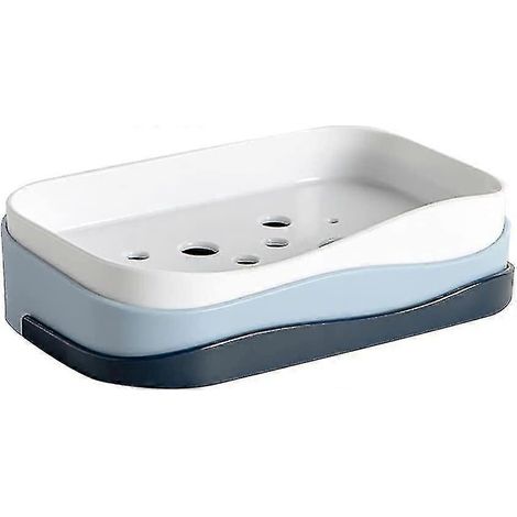 Doppellagige Seifenschale, Wandmontierter Seifenhalter, Selbstklebende Seifenablage Ohne Bohren, Für Badezimmer, Küche, Badewanne (blau)