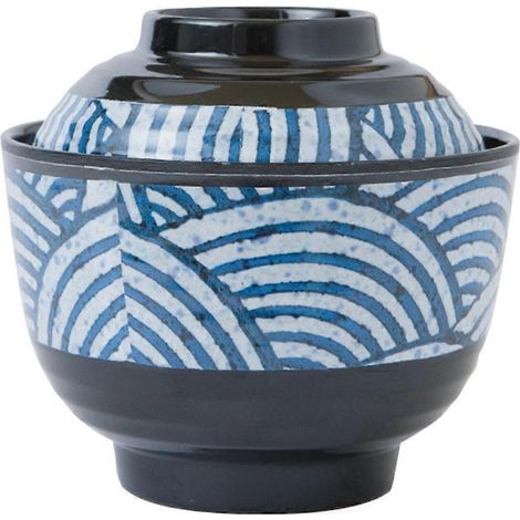 Japanische Miso-suppenschüssel Mit Deckel, Melamin-ramen-schüssel (1 Stück) – 10 X 10 X 9,5 Cm – Blau