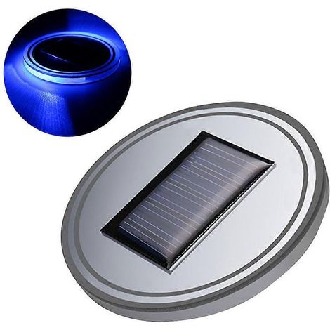 Solarbetriebene Led-getränkehaltermatte Fürs Auto Mit Integrierter Beleuchtung Und Vibrationssensor, Autoinnenausstattung (blau) – 7,20 X 7,20 X 0,50 Cm – Silber