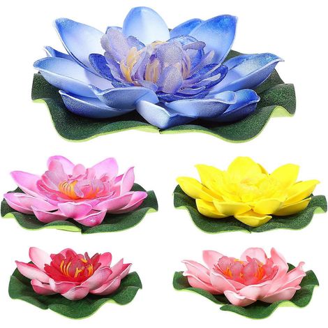 Set Mit 5 Künstlichen, Schwimmenden Eva-seerosen Und Lotusblumen Zur Teichdekoration, 10 Cm (rot/gelb/blau/rosa/hellrosa) – 10,00 X 10,00 X 3,50 Cm