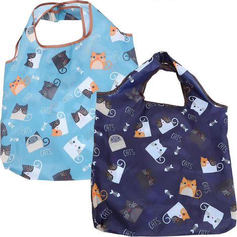 Set Mit 2 Faltbaren Aufbewahrungstaschen Für Handtaschen, Niedliches Katzenmotiv, Umweltfreundliche Einkaufstasche – 60,00 X 37,00 X 0,20 Cm – Bunt