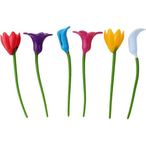 Set Mit 6 Blütenförmigen Silikon-glasmarkern Für Weingläser, Gastgeschenke – 12 X 4 X 3 Cm – Rot, Gelb, Blau
