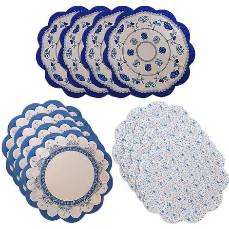 Set Aus 12 Dekorativen, Blau-weißen Porzellan-kuchentellern In Blumenform Im Chinesischen Stil, Für Vorspeisen Und Hochzeitsfeiern. – 18 X 18 Cm