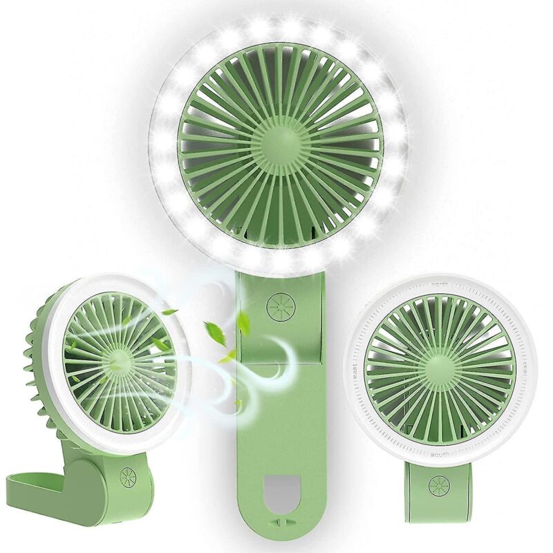 Mini-ventilator Mit Led-licht, Verstellbar, Usb-aufladbar, Faltbar, Für Kinderwagen, Schreibtisch Oder Tisch, Ideal Für Kinder, Frauen Und Erwachsene. Grün.