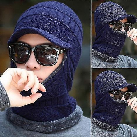 Warmer, Gestrickter Herren-nackenwärmer, Sturmhaube, Mütze, Skimaske, Hut – Blau