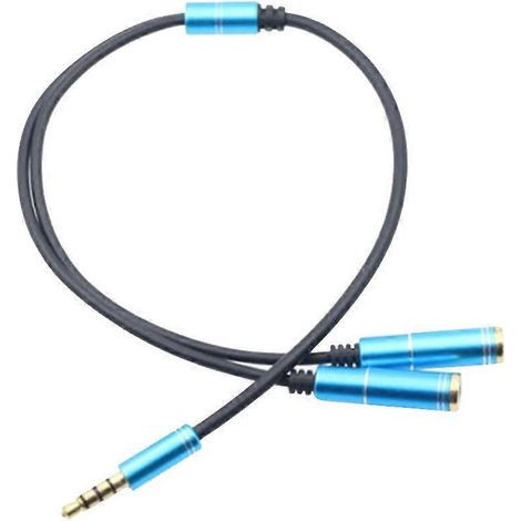 Blaues Audio-verlängerungskabel Für Handy-headset/mikrofon (1 Auf 2 X 3,5-mm-klinkenstecker).-m