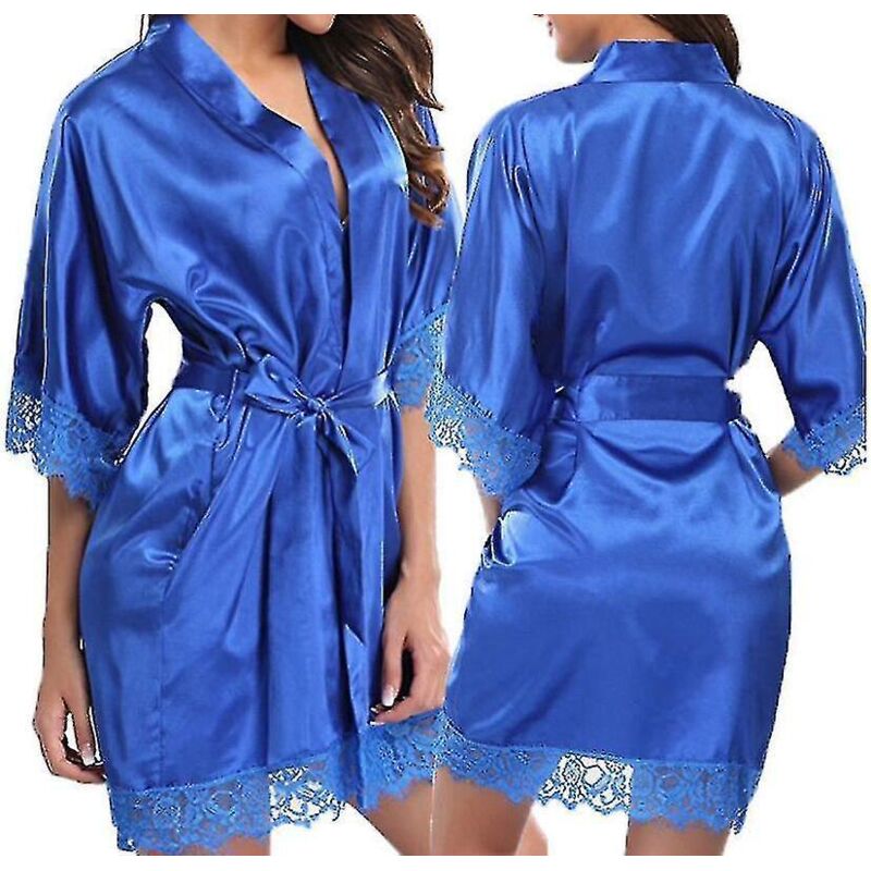 Satin-morgenmantel Für Braut/brautjungfer, Kimono, Morgenmantel, Nachthemd, Bademantel – Xl – Blau