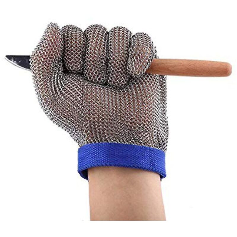 Schnittfeste Edelstahlhandschuhe, Austernschalen-design, Zum Fleischschneiden (1 Stück, Blau, M)
