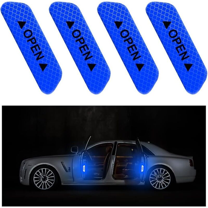 Set Mit 4 Blauen Autotüraufklebern – Antikollisionswarnung, Wasserfest Und Reflektierend