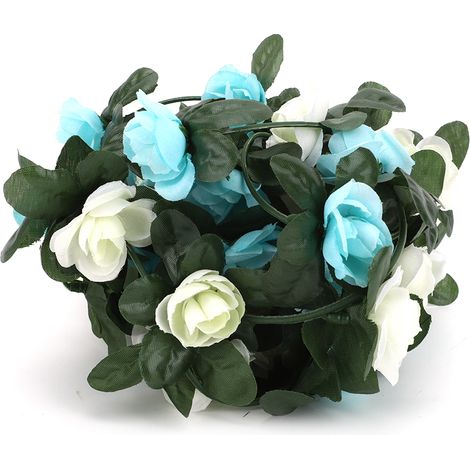 Künstliche Rosenranke Aus Stoff Mit Grünen Blättern – Wanddekoration Für Zuhause, Hochzeit Und Garten (blau Und Weiß)