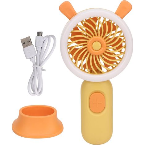 Wiederaufladbarer Usb-handventilator Mit 3 Geschwindigkeitsstufen, Led-licht Und Ergonomischem Design Für Den Außenbereich – Gelb
